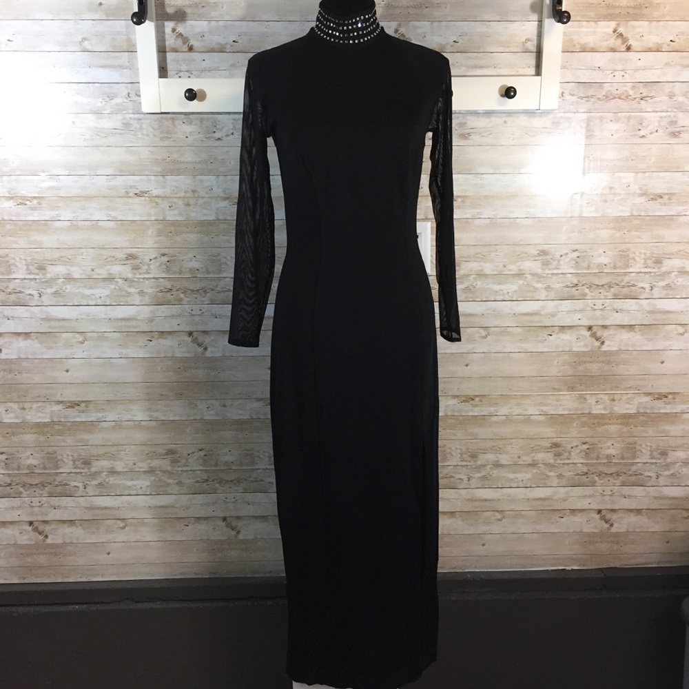 Tadashi Shoji Vintage black bodycon maxi dress med
